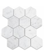 Carrara White 4 inch Hexagon Mosaic Tile Honed