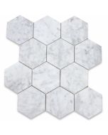 Carrara White 4 inch Hexagon Mosaic Tile Polished