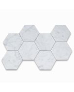 Carrara White 5 inch Hexagon Mosaic Tile Honed
