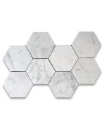 Carrara White 5 inch Hexagon Mosaic Tile Polished