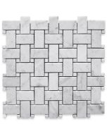 Carrara White 1x2 Basketweave Mosaic Tile w/ Carrara White Dots Honed