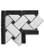 Carrara White 4x4 Basketweave Mosaic Corner w/ Black Dots Polished