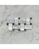 (Sample) Carrara White Marble 1x2 Basketweave Mosaic Tile w/ Nero Marquina Black Dots Polished