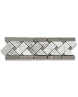 Carrara White 4x12 Basketweave Mosaic Border w/ Gray Dots Honed