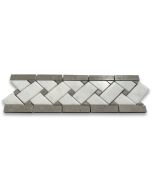 Carrara White 4x12 Basketweave Mosaic Border w/ Gray Dots Polished