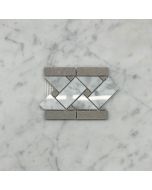 (Sample) Carrara White Marble 4x12 Basketweave Mosaic Border w/ Cinderella Gray Tan Dots Polished