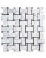 Carrara White 1x2 Basketweave Mosaic Tile w/ Gray Dots Honed