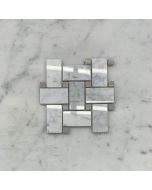 Carrara White 1x2 Basketweave Mosaic Tile w/ Gray Dots Polished
