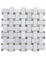 Carrara White 1x2 Basketweave Mosaic Tile w/ Emperador Dark Dots Honed