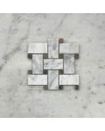 (Sample) Carrara White Marble 1x2 Basketweave Mosaic Tile w/ Emperador Dark Brown Dots Honed