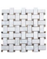 Carrara White 1x2 Basketweave Mosaic Tile w/ Emperador Dark Dots Polished