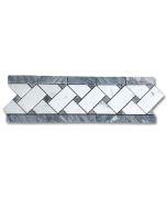 Carrara White Marble 4x12 Basketweave Mosaic Border w/ Dark Gray Dots Polished