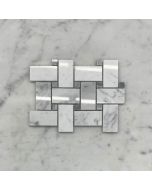 (Sample) Carrara White Marble 1x2 Basketweave Mosaic Tile w/ Bardiglio Gray Dots Polished