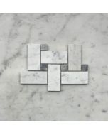 Carrara White Marble Medium Basketweave Mosaic Tile w/ Bardiglio Gray Dots Honed
