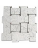 Carrara White Large Basketweave Mosaic Tile w/ Gray Dots Honed