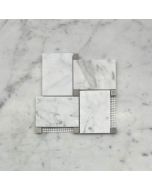 (Sample) Carrara White Marble Large Basketweave Mosaic Tile w/ Cinderella Gray Tan Dots Honed