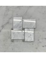 (Sample) Carrara White Marble Large Basketweave Mosaic Tile w/ Cinderella Gray Tan Dots Polished