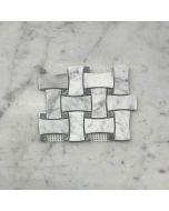 Carrara White Marble 1x2 DogBone Wicker Weave Mosaic Tile w/ Dark Grey Dots Honed