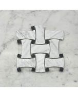 Carrara White Marble Big DogBone Wicker Weave Mosaic Tile w/ Black Dots Honed