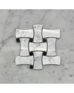 Carrara White Marble Big DogBone Wicker Weave Mosaic Tile w/ Black Dots Polished