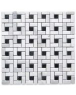 Carrara White Target Pinwheel Mosaic Tile w/ Black Dots Polished