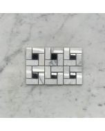 (Sample) Carrara White Marble Pinwheel Windmill Spiral Target Mosaic Tile w/ Nero Marquina Black Dots Polished