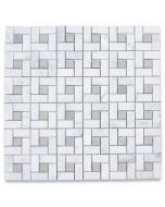 Carrara White Target Pinwheel Mosaic Tile w/ Gray Dots Honed