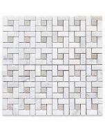 Carrara White Target Pinwheel Mosaic Tile w/ Gray Dots Polished