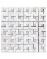 Carrara White Target Pinwheel Mosaic Tile w/ Gray Dots Polished