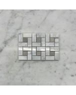 (Sample) Carrara White Marble Pinwheel Windmill Spiral Target Mosaic Tile w/ Cinderella Gray Tan Dots Polished