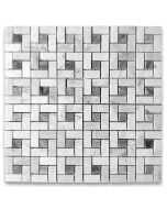 Carrara White Marble Pinwheel Windmill Spiral Target Mosaic Tile w/ Bardiglio Gray Dots Polished