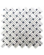 Carrara White Diagonal Basket Weave Stanza Black Dots Marble Mosaic Tile Honed