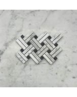 Carrara White Diagonal Basket Weave Stanza Black Dots Marble Mosaic Tile Honed