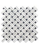 Carrara White Diagonal Basket Weave Stanza Black Dots Marble Mosaic Tile Polished