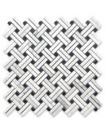 Carrara White Diagonal Basket Weave Stanza Black Dots Marble Mosaic Tile Polished