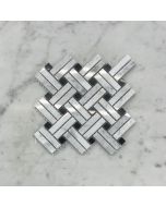 Carrara White Diagonal Basket Weave Stanza Black Dots Marble Mosaic Tile Polished