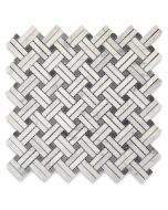 Carrara White Diagonal Basket Weave Stanza Dark Gray Dots Marble Mosaic Tile Honed