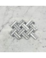 Carrara White Diagonal Basket Weave Stanza Dark Gray Dots Marble Mosaic Tile Honed