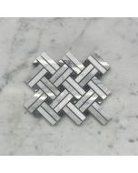 Carrara White Diagonal Basket Weave Stanza Dark Gray Dots Marble Mosaic Tile Polished
