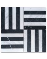 Carrara White and Nero Marquina Black Marble Spectrum Geometric Metro Skyline Mosaic Tile Honed