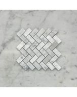 (Sample) Carrara White Marble 5/8x1-1/4 Herringbone Mosaic Tile Honed