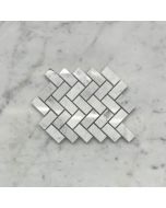 (Sample) Carrara White Marble 5/8x1-1/4 Herringbone Mosaic Tile Polished