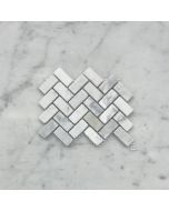 (Sample) Carrara White Marble 5/8x1-1/4 Herringbone Mosaic Tile Tumbled