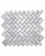 Carrara White 1x2 Herringbone Mosaic Tile Honed