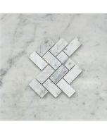 (Sample) Carrara White Marble 1x2 Herringbone Mosaic Tile Honed