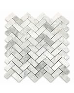 Carrara White 1x2 Herringbone Mosaic Tile Polished