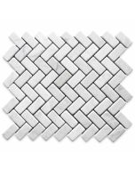 Carrara White 1x2 Herringbone Mosaic Tile Tumbled