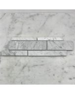 (Sample) Carrara White Marble Random Strip Modern Brick Mosaic Tile Honed
