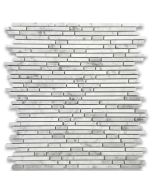 Carrara White Bullet Strip Heavy Rain Mosaic Tile Polished