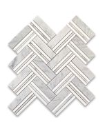 Carrara White 1x4 Herringbone Mosaic Tile w/ Thassos Lines Honed